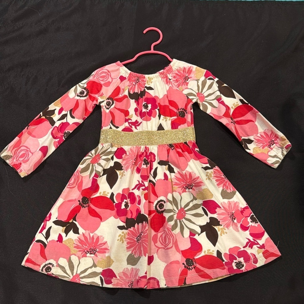 Gymboree floral dress size 4 with gold elastic waist